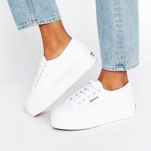 2790 Acotw White canvas platform sneakers